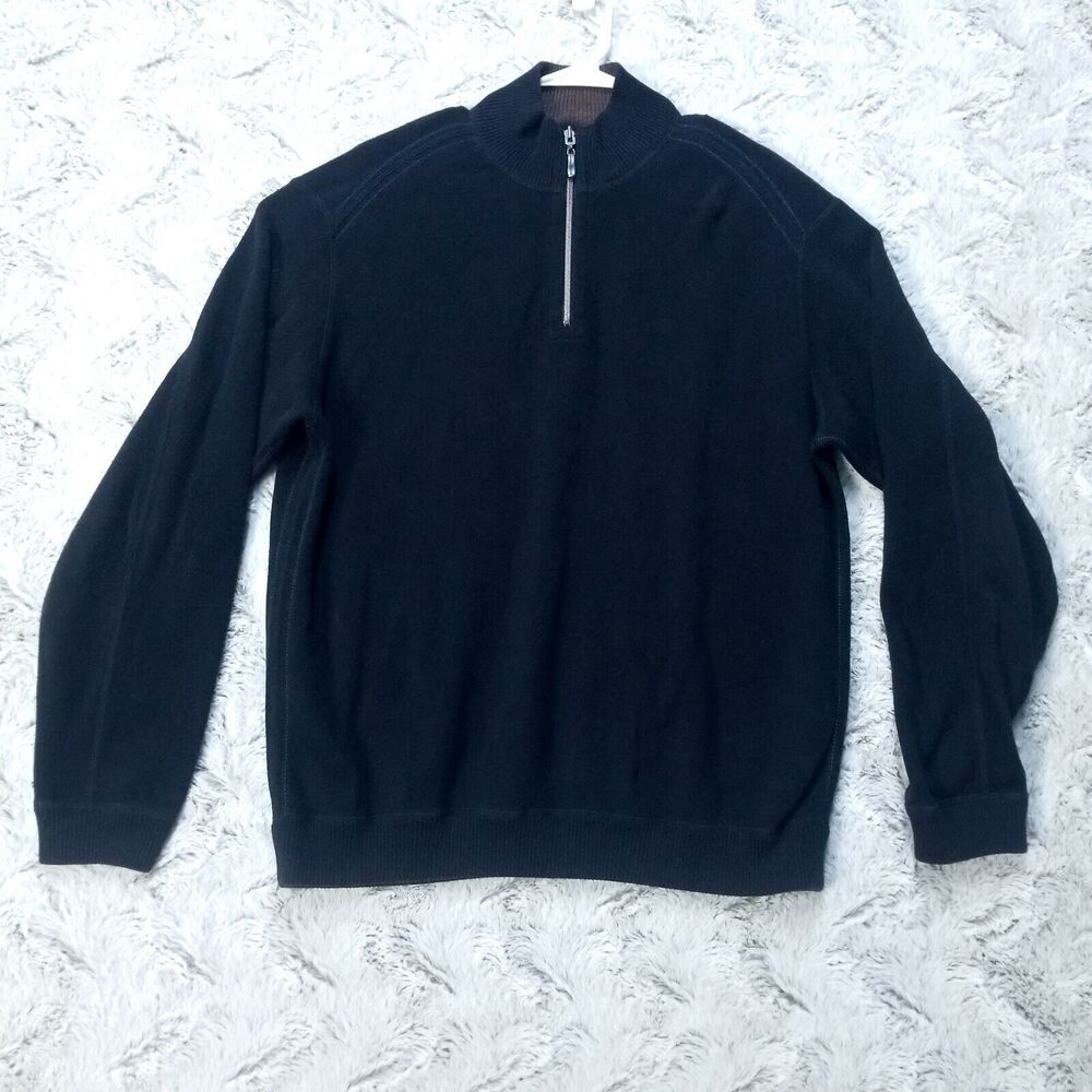 Tommy Bahama Sweatshirt Mens L Black 1/4 Zip Pullover Long Sleeve